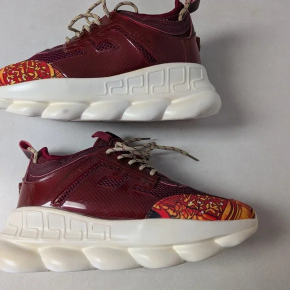 NWT Versace Chain Reaction Sneakers - Burgundy and Orange - Picture 11 of 13